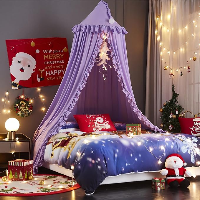 VETHIN Bed Canopy for Girls, Princess Round Dome Dreamy Mosquito Net Bedding - Image 2