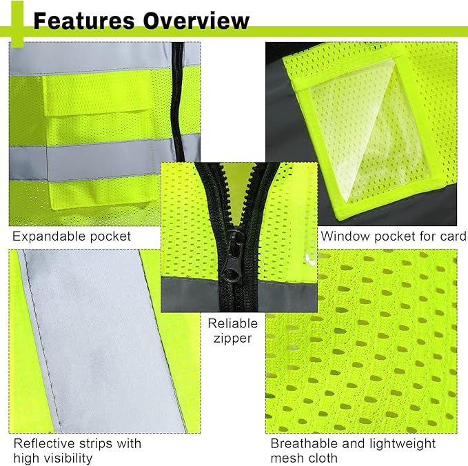 15 Pack Safety Vests Bulk Yellow Reflective High Visibility Vest - Image 3