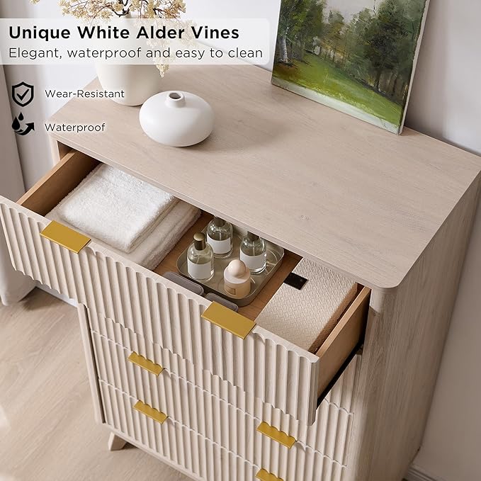 T4TREAM Fluted 5 Drawers Dresser, Curved Profile Design, Wood Drawer Organizer - Image 4