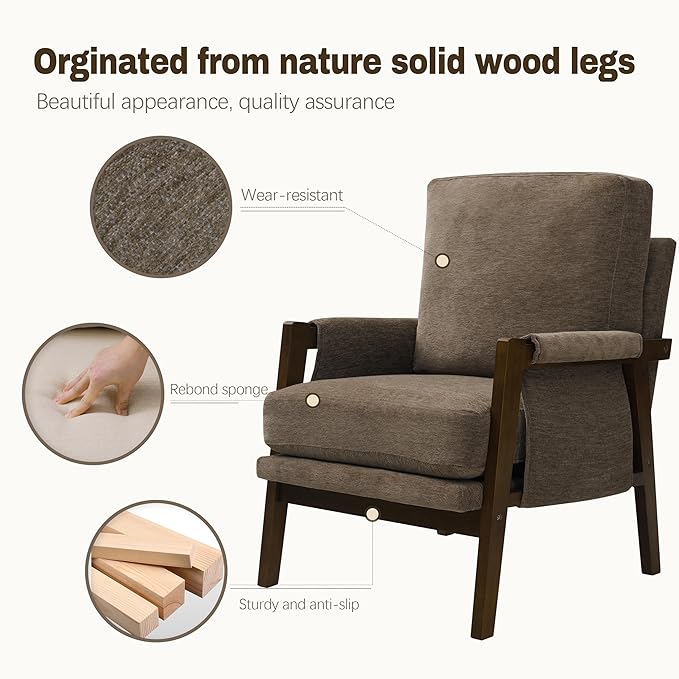 Dark Brown Accent Chair for Bedroom & Living Room, Mid Century Modern Accent - Image 4