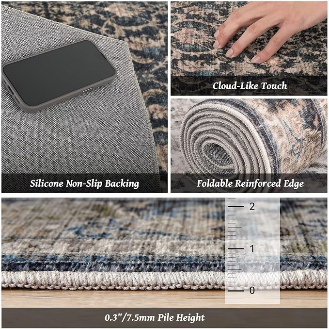 Washable 9x12 Area Rugs for Living Room, Boho Non-Slip Vintage Distress Lager - Image 5