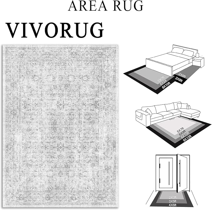 4x6 Rug, Small Area Rug for Living Room, Machine Washable Non-Slip Throw Rug - Image 2