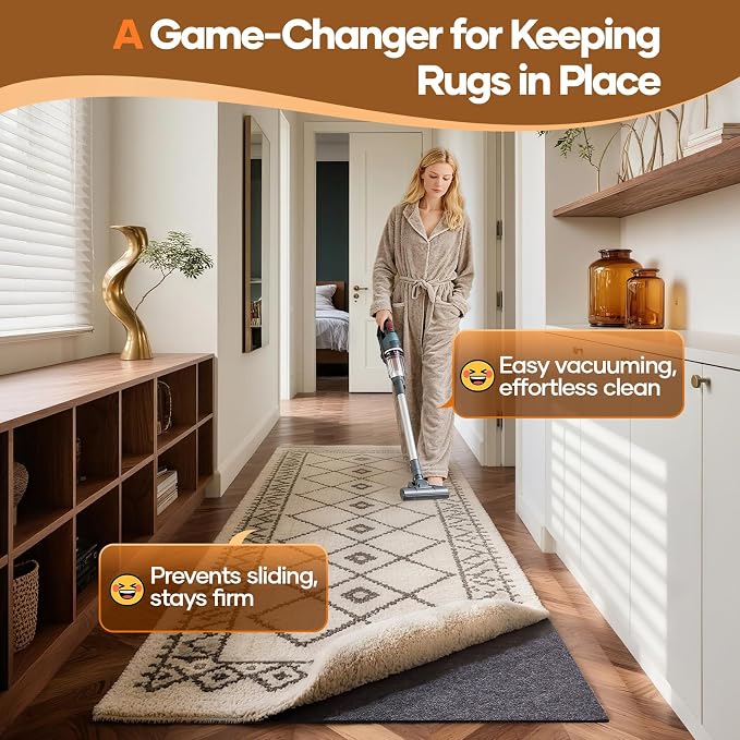 Veken Non Slip Cushioned Runner Rug Pad Gripper 2 x 10 Ft, Felt and Silicone - Image 2