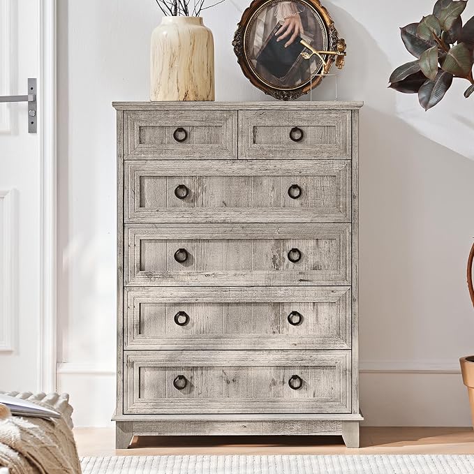 6 Drawer Dressers & Chest of Drawers, Farmhouse Vintage Oak Dresser - Image 6