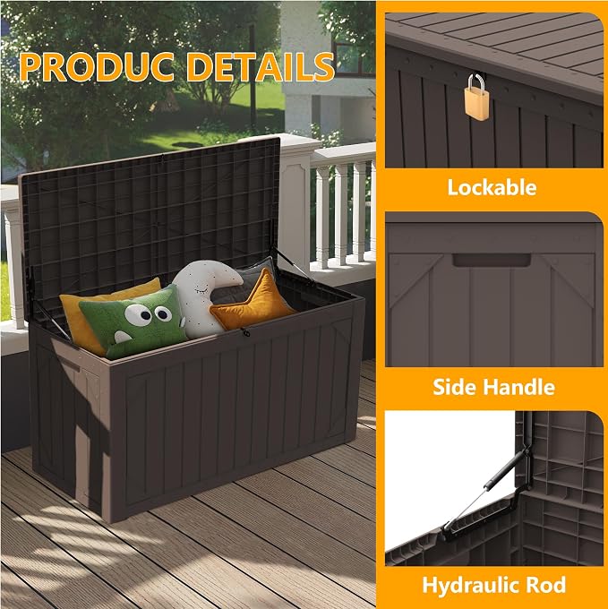 100 Gallon Outdoor Storage Box Waterproof, Lockable Resin Deck Box Patio - Image 4