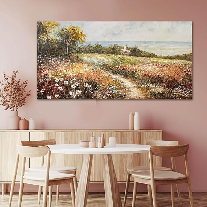 YETHEN WAL Floral Wildflower Meadow Wall Art – Countryside Cottage Landscape - Image 3