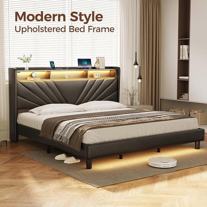 Rolanstar King Size Bed Frame, Storage Headboard - Image 3