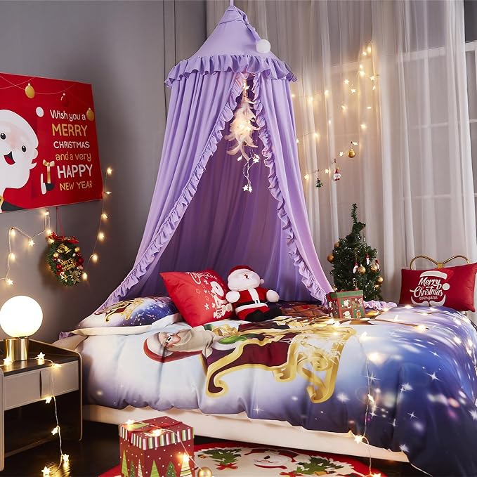 VETHIN Bed Canopy for Girls, Princess Round Dome Dreamy Mosquito Net Bedding - Image 6