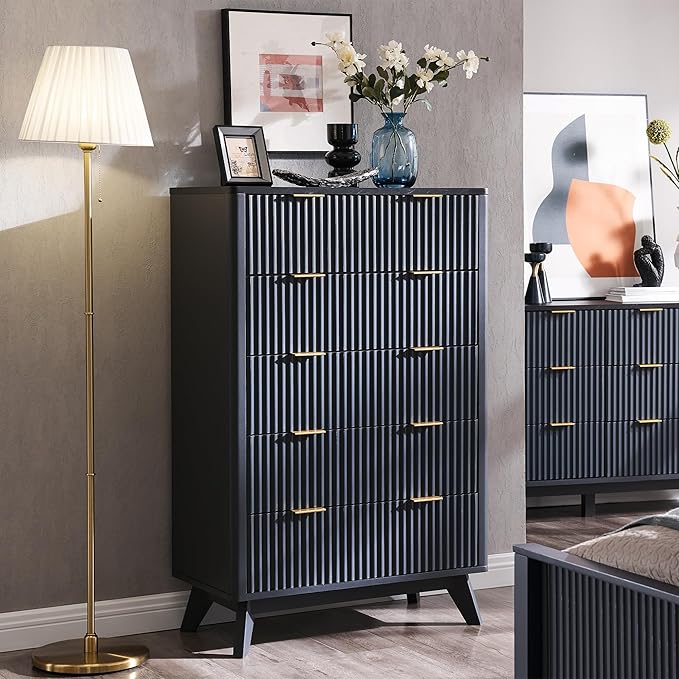 T4TREAM Fluted 5 Drawers Dresser, Curved Profile Design, Wood Drawer Organizer - Image 3