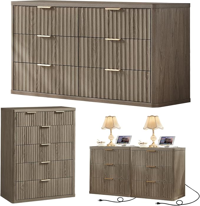LEYAOYAO Fluted Dressers & Nightstand Set of 4, Wood 48" Wide Dresser & 42" by LEYAOYAO-Findtheshiningpointofyourideallife%EF%BC%81