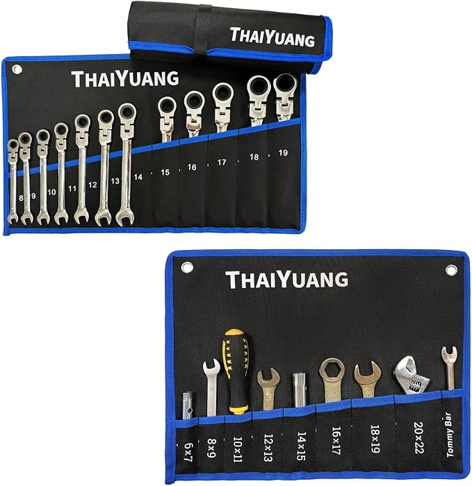 3-Pieces Roll Up Wrench Pouch Metric & SAE, Heavy Duty Canvas Tool Wrench - Image 6