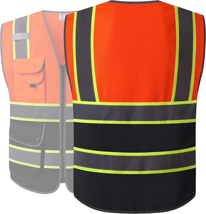 JKSafety 9 Pockets Hi-Vis Fluorescent Color Mesh Reflective Safety Vest - Image 5