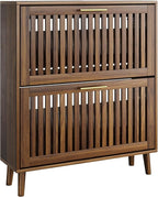 Vibe & Dine Shoe Cabinet with 2 Flip Drawers, Narrow Shoe Organizer with Gold - Image 7