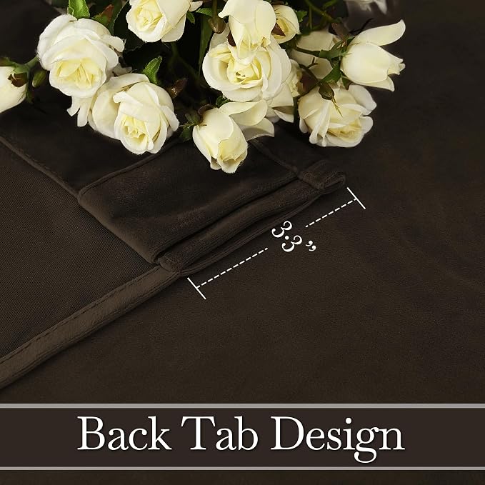 RYB HOME Brown Velvet Curtains 96 inches, Back Tab Soft Fabric Room Darkening - Image 3