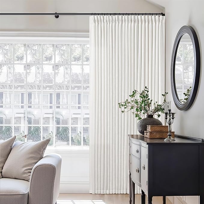 Beige White Pinch Pleated Extra Wide Curtain Panels 90 Inches Long 100 Wide by Twodrapes