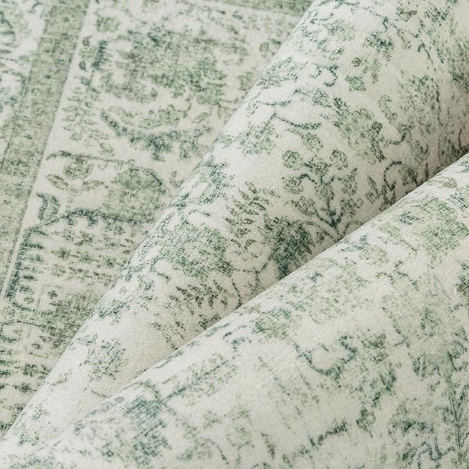 Sage Green Area Rug 9x12 Living Room Washable Carpet Vintage Distressed Non - Image 9