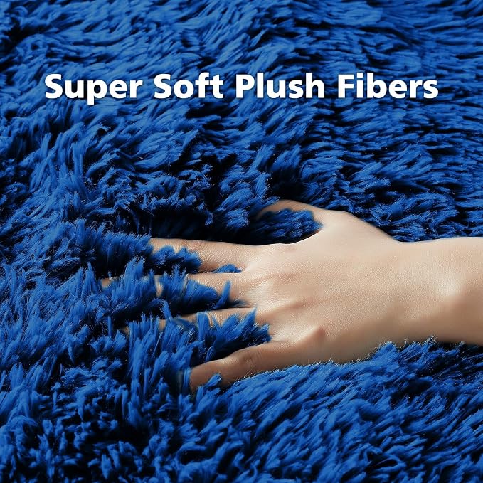 Ophanie Upgrade 4x6 Blue Rugs for Bedroom, Dark Blue Fluffy Shaggy Soft Carpet - Image 2