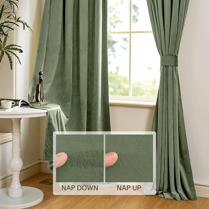 StangH 108 inches Length Sage Green Velvet Curtains, Rod Pocket Sunlight - Image 4