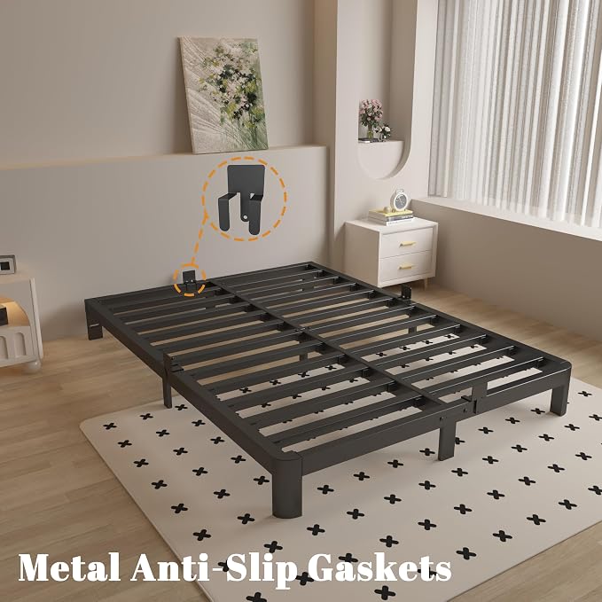 Queen Bed Frame 6 Inch Black, Metal Bed Frame Queen Size - Image 5