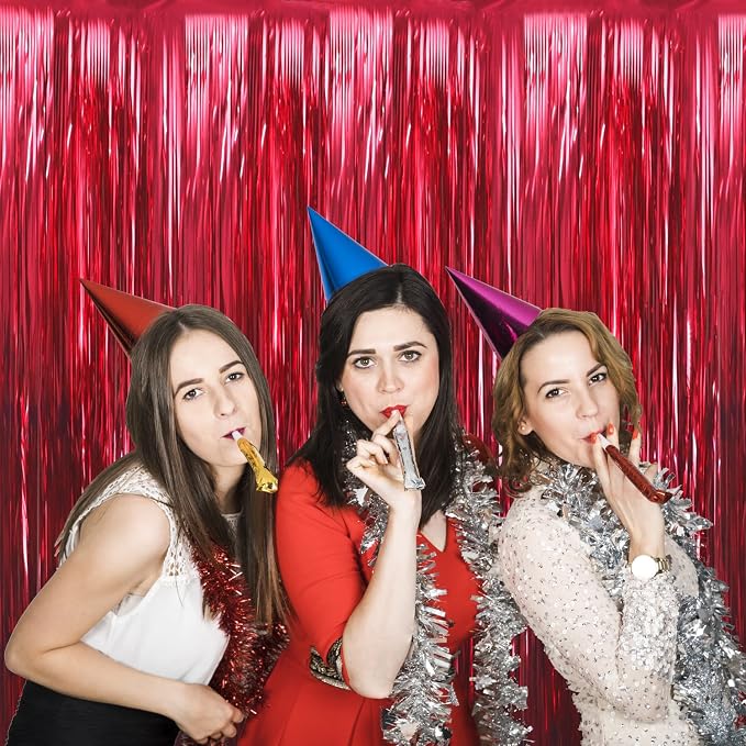 GOER 3.2 ft x 9.8 ft Metallic Tinsel Foil Fringe Curtains Party Photo Backdrop - Image 4