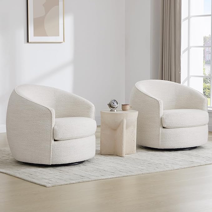 CHITA Swivel Barrel Chair, Modern Comfy FSC Certified Upholstered Boucle Accent - Image 4