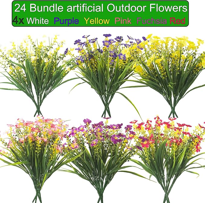 24 Bundles Artificial Faux Flowers Outdoor Plants - Image 2