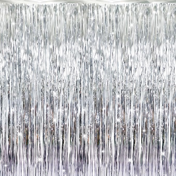 GOER 3.2 ft x 8.2 ft Metallic Tinsel Foil Fringe Curtains Party Photo Backdrop by GOER