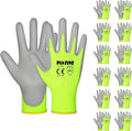 DULFINE Safety Work Gloves for Men PU Coated 12 Pairs Bulk Pack, Hi-Vis Yellow by DULFINE