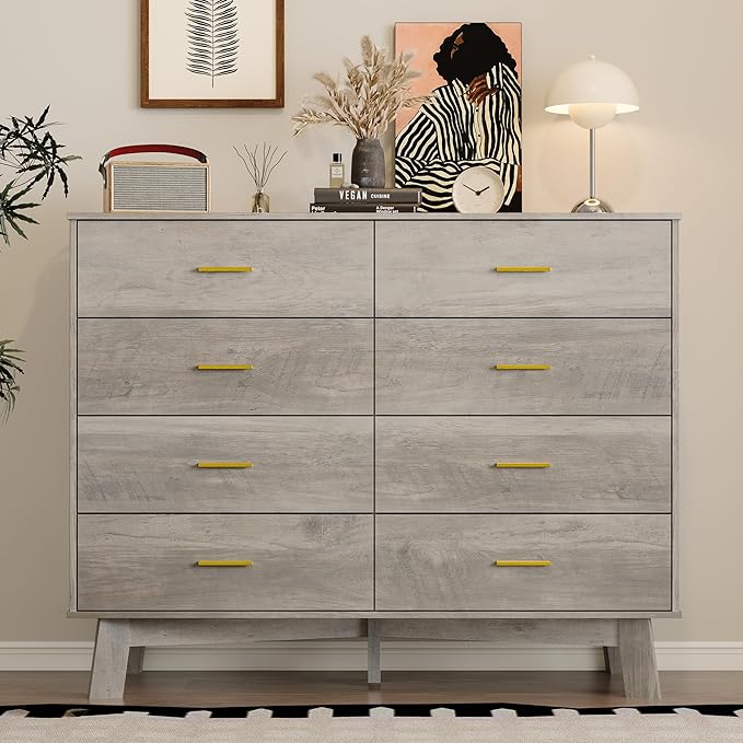 Dresser for Bedroom with 8-Drawer, X-Shape Base & Adjustable Center Leg - Image 3