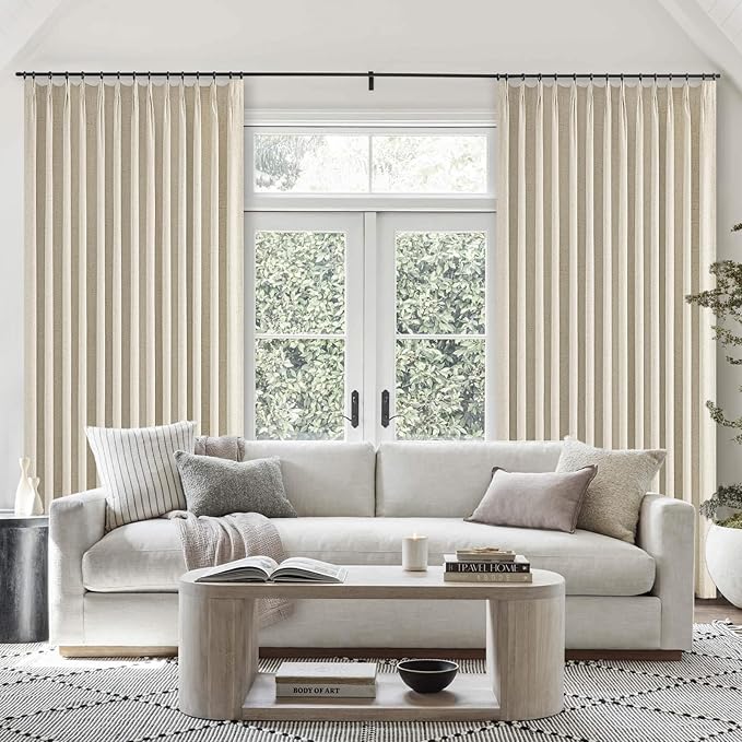 Topfinel Extral Wide Curtains, Cream Pinch Pleated 100% Blackout Linen Luxury - Image 7