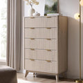 T4TREAM Fluted 5 Drawers Dresser, Curved Profile Design, Wood Drawer Organizer by T4TREAMFurniture