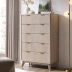 T4TREAM Fluted 5 Drawers Dresser, Curved Profile Design, Wood Drawer Organizer by T4TREAMFurniture