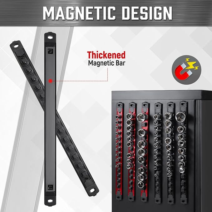 ALOANES 6-Piece Magnetic Socket Organizer, Heavy Duty Aluminum Socket Rails - Image 5