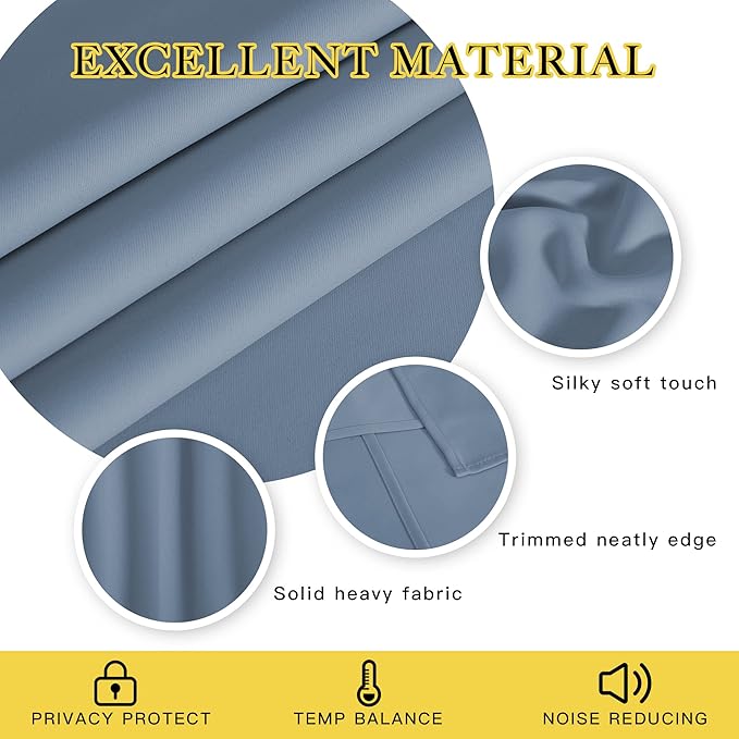 NICETOWN Blackout Stone Blue Curtain 102 inches Length, Grommet Thermal - Image 5