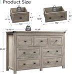 Dresser for Bedroom with 7 Drawers, Farmhouse Wood Chest of Drawers, Wide TV - Image 3