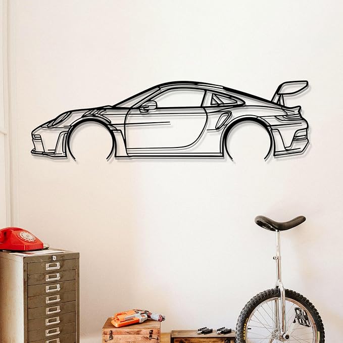 Dekory Car Wall Art – 911 GT3 RS Black Metal Sports Car Silhouette, Modern by Dekory