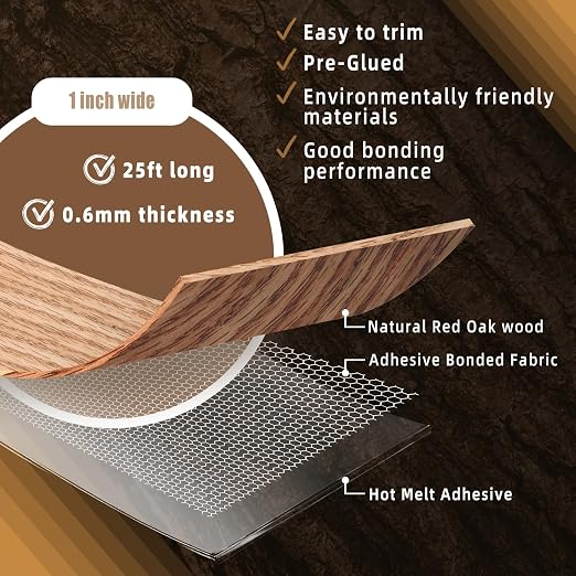 GSCIT Club Red Oak Edge Banding, 1 inch x 25ft roll of Veneer Edge Banding - Image 2