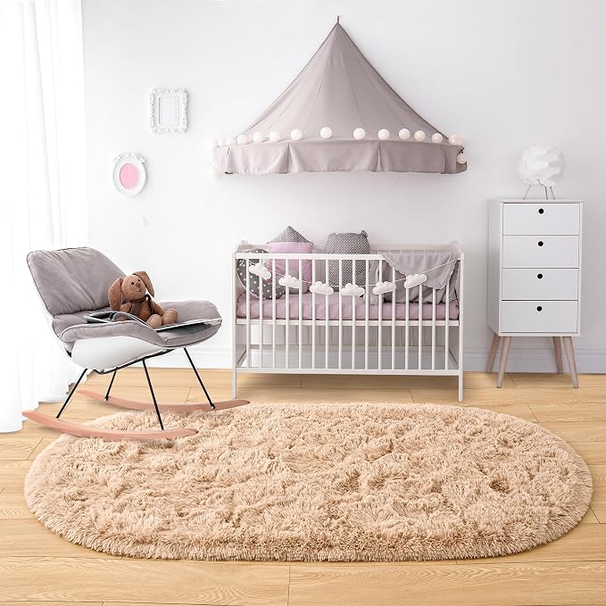 Noahas Fluffy Beige Rugs for Bedroom Living Room, 2.6'X5.3' Oval Throw Rug for - Image 6