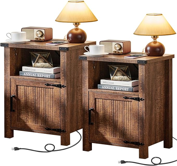 Joaxswe Night Stand Set of 2, 18 Inch Farmhouse Nightstand by Joaxswe