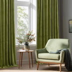 StangH Olive Green Velvet Curtains Light Blocking Bedroom Window Drapes Privacy - Image 7