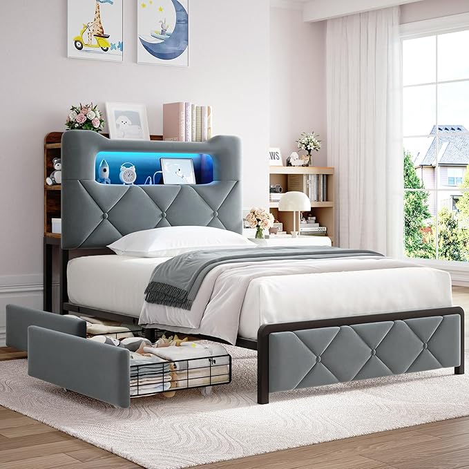 Twin Upholstered LED Bed Frame - Image 8