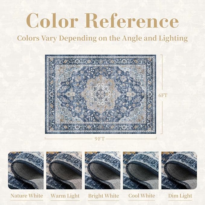 PADOOR 6X9 Area Rug, Rugs for Living Room, Soft Blue Rugs for Bedroom, Machine - Image 2
