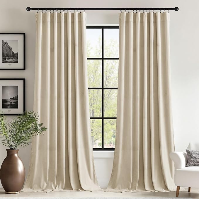 StangH Beige Velvet Curtains for Bedroom 96 inches Long, Luxury Light Dimming by StangH