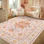 Area Rugs 6'x9' Washable Non-Slip, Floral Vintage Distress Print Pattern - Image 2