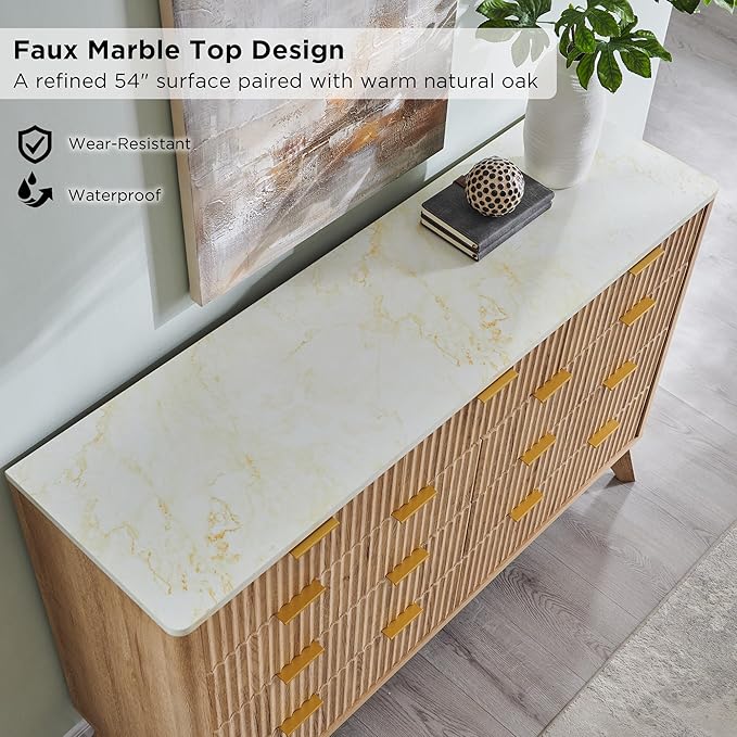 T4TREAM Fluted 9 Drawer Dresser, Modern Chest of Drawers - Image 4