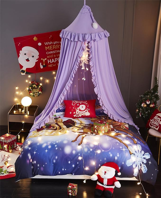 VETHIN Bed Canopy for Girls, Princess Round Dome Dreamy Mosquito Net Bedding - Image 4