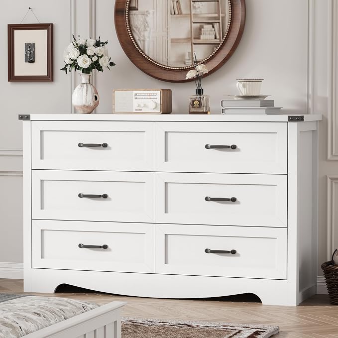Dresser for Bedroom with 6 Drawers, Modern Dresser TV Stand, Wooden Closet by Xixini
