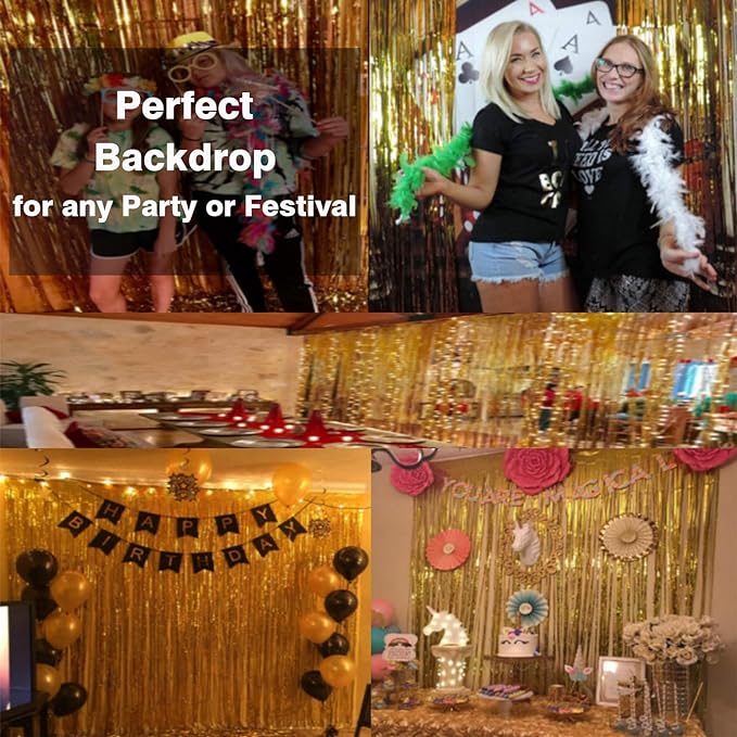GOER 3.2 ft x 9.8 ft Metallic Tinsel Foil Fringe Curtains Party Photo Backdrop - Image 6