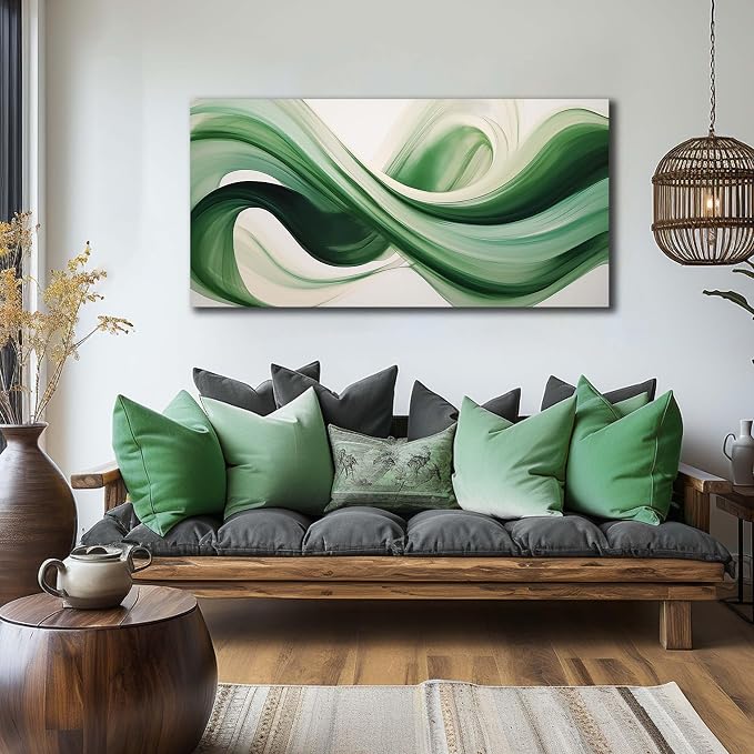 JuhaiArt Green Wall Art for Bedroom White Wall Decor 24"x 48" in Wall Paintings - Image 5