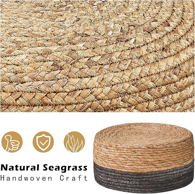 Wimarsbon Round Foot Stool Natural Seagrass Poufs Ottoman Hand Weave Footrest - Image 4